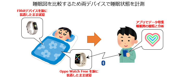 Oppo Watch FreeとFitbitをそれぞれつけて睡眠データを計測