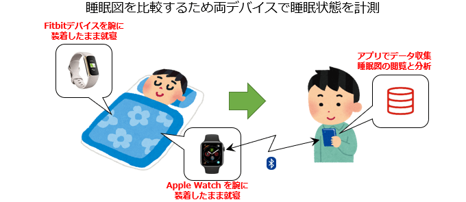 Apple Watch（セルフバンクアプリ）とFitbitで睡眠データを同時測定